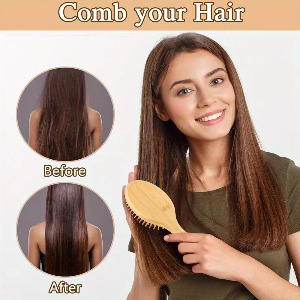 Bamboo Air Cushion Comb – Kids & Adult Detangling Hair Brush Bamboo Hair Comb PLUSH
