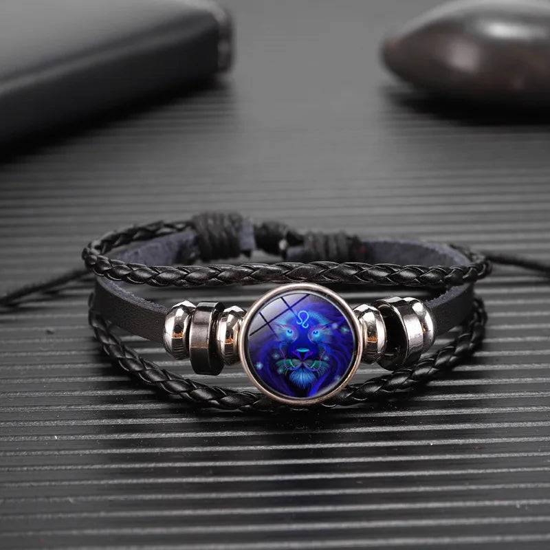 Zodiac Constellation Beaded Leather Bracelet | Multilayer Handwoven Charm Bracelet PLUSH leo
