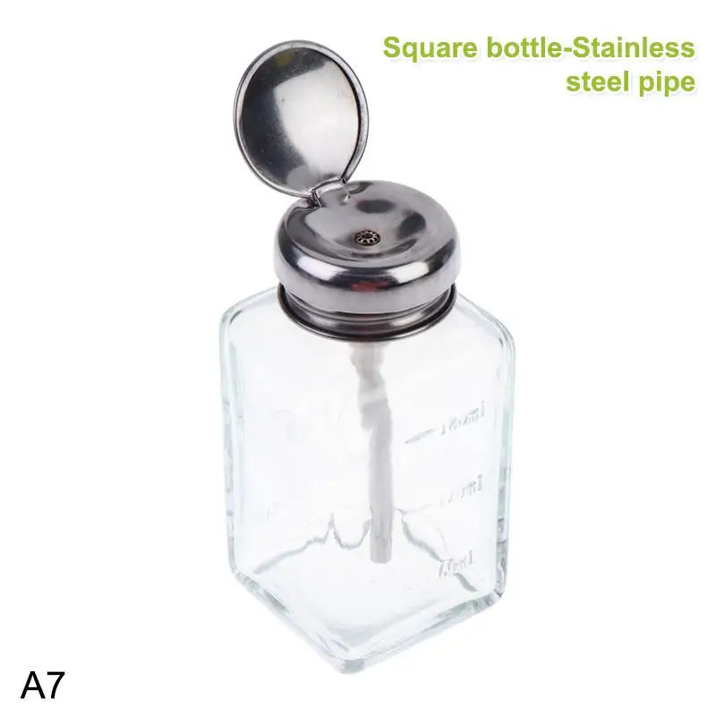 Glass Pump Dispenser Bottle 150ml – Refillable Nail Salon Jar Nail Pump Dispenser PLUSH A7