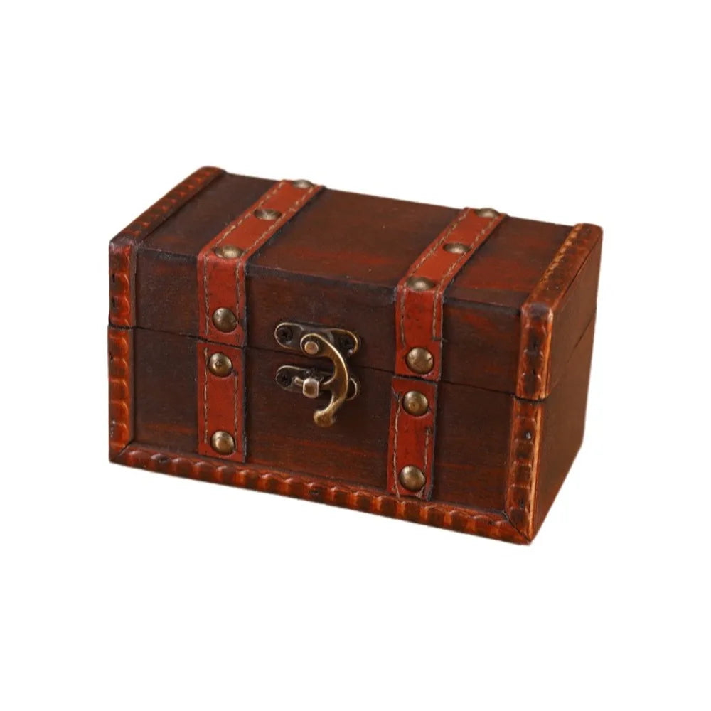 Vintage Wooden Treasure Chest Jewelry Box with Lock – Retro Jewelry Storage Box PLUSH Style-9