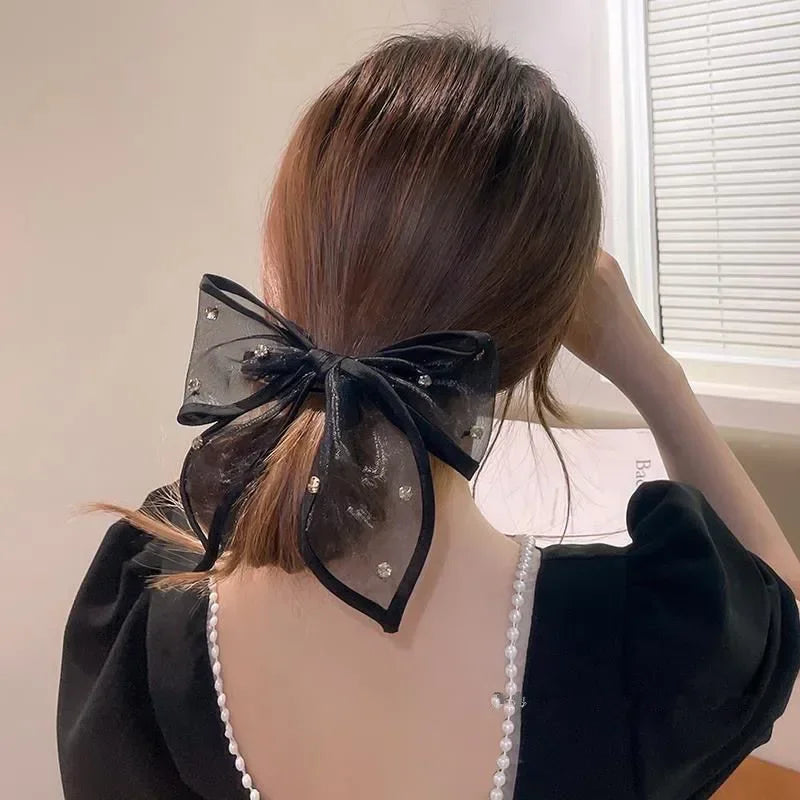 Elegant Bowknot Black Glitter Hair Clips – Korean Barrettes Hair Clip Barrette PLUSH