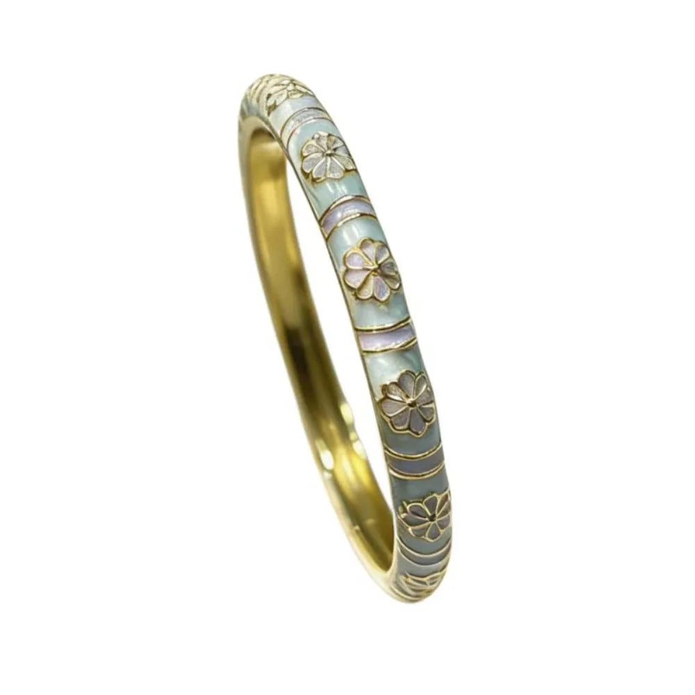 Vintage Cloisonne Enamel Flower Bangle – Women's Bracelet Enamel Bangle Bracelet PLUSH Blue