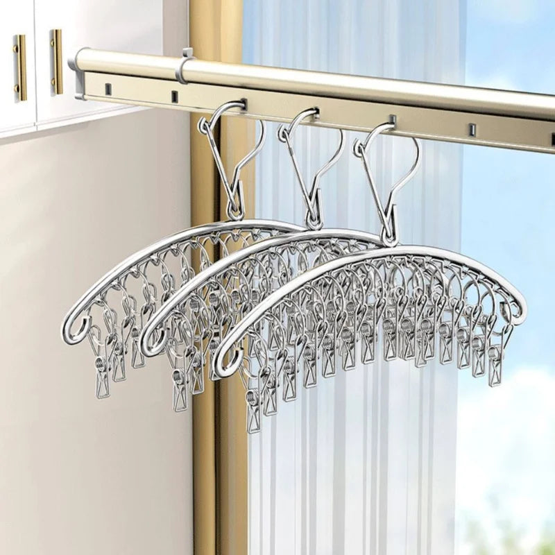 Stainless Steel Clothes Drying Hanger – 10/20 Windproof Pegs Laundry Drying Hanger PLUSH