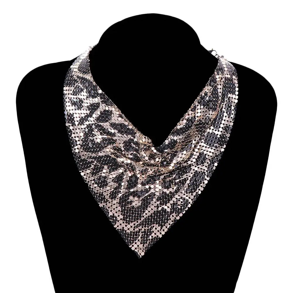 Vintage Metal Chain Choker – Leopard Print & Sequin Necklace Chain Choker Necklace PLUSH