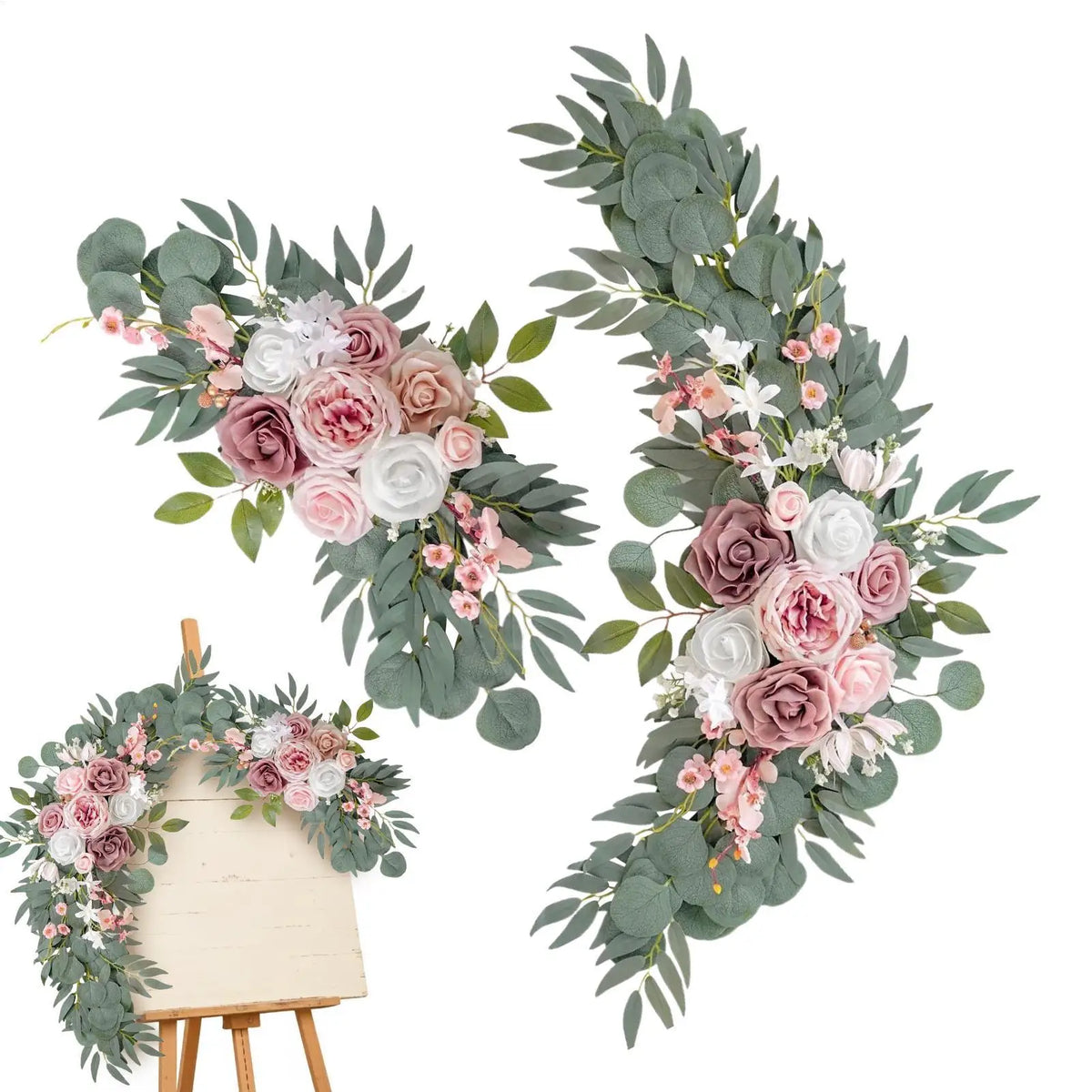 Artificial Rose Wedding Arch Flowers Pink Silk Garland 2pcs Artificial Flower Garland PLUSH