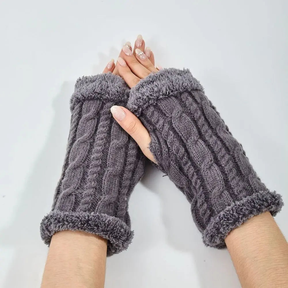 Vintage Knit Fingerless Gloves Faux Fur – Women's Winter Gloves Fingerless Knit Gloves PLUSH