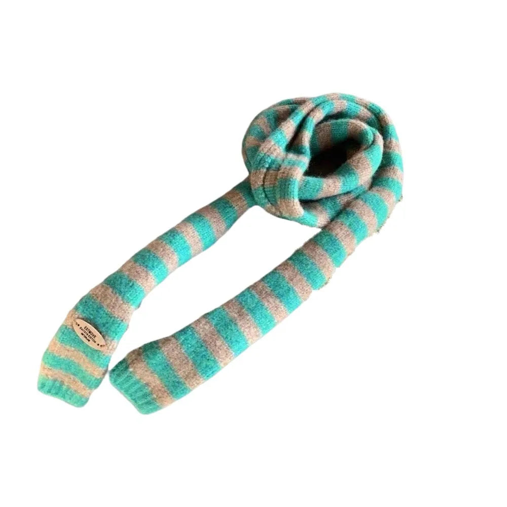 Y2K Harajuku Striped Knit Scarf – Korean Neckerchief Shawl Knit Neckerchief Scarf PLUSH Green