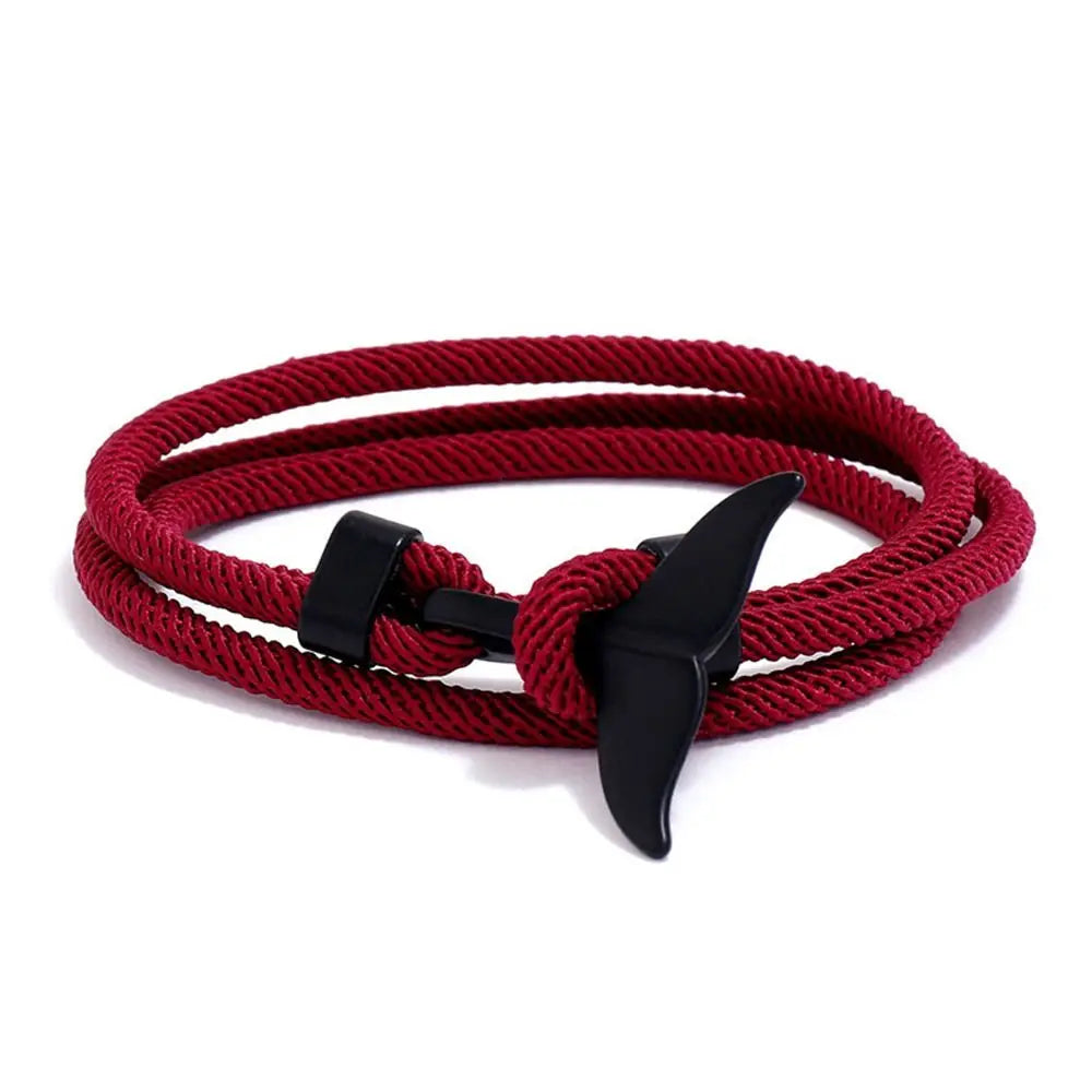 Whale Tail Braided Rope Charm Bracelet – Ocean Series Unisex Charm Bracelet PLUSH wine red-black tail