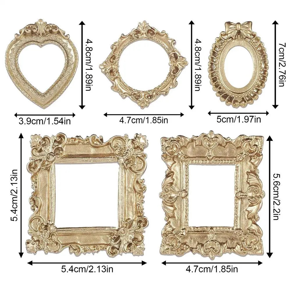 Mini Baroque Gold Resin Picture Frames Set of 5 | Desk Décor Mini Picture Frames PLUSH light gold