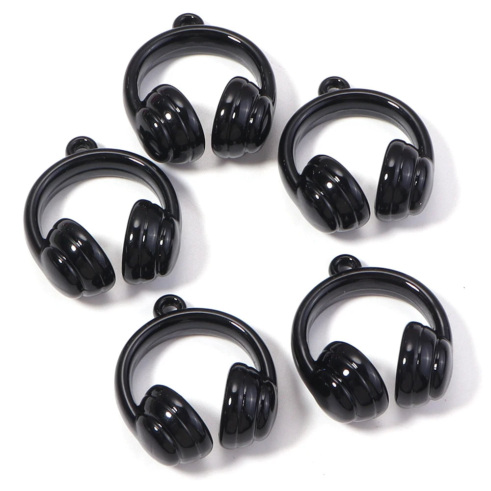 5pcs Earphones Acrylic Bead Charms – DIY Jewelry & Keychain Acrylic Jewelry Charms PLUSH black