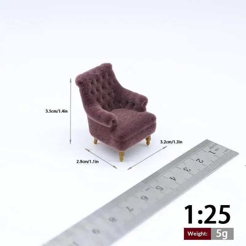 Mini Flocked Dollhouse Armchair 1:12–1:30 Scale Sofa Chair Dollhouse Furniture PLUSH A9