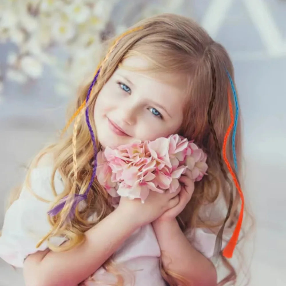 6-Pack Rainbow Braid Hair Extensions with Clips for Kids Kids Hair Extensions PLUSH