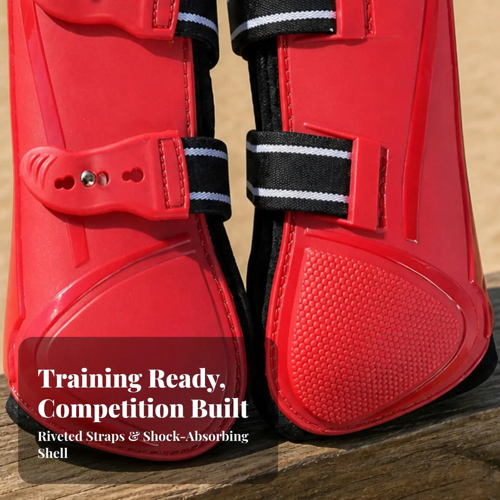 Horse Front Leg Tendon Boot – PU Shell & Neoprene | Sunnimix Horse Leg Boot PLUSH Red