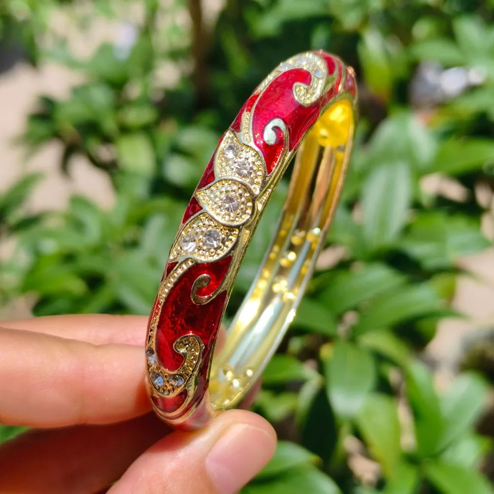 Cloisonné Crown Bangle – Vintage Bohemian Gold-Tone Bracelet Enamel Bangle Bracelet PLUSH 12
