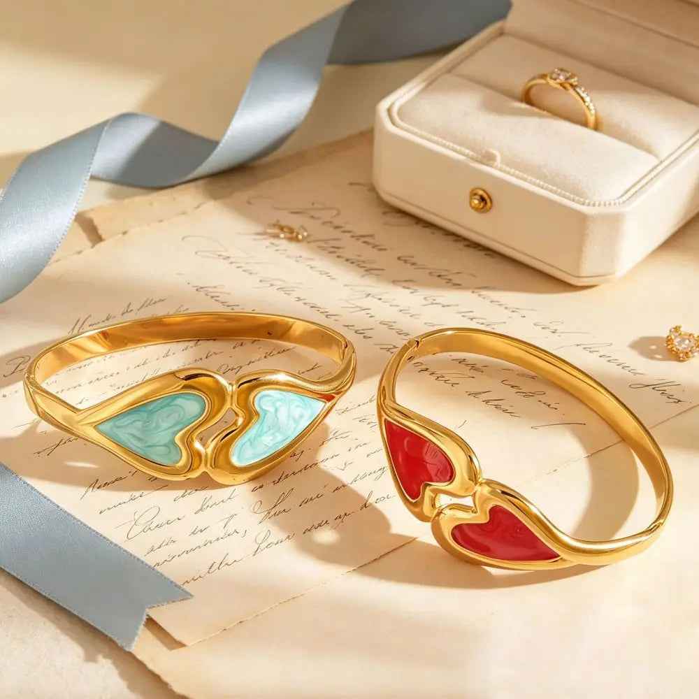 Heart Shape Enamel Bangle Bracelet – Cloisonné Flower Design Enamel Bangle Bracelet PLUSH