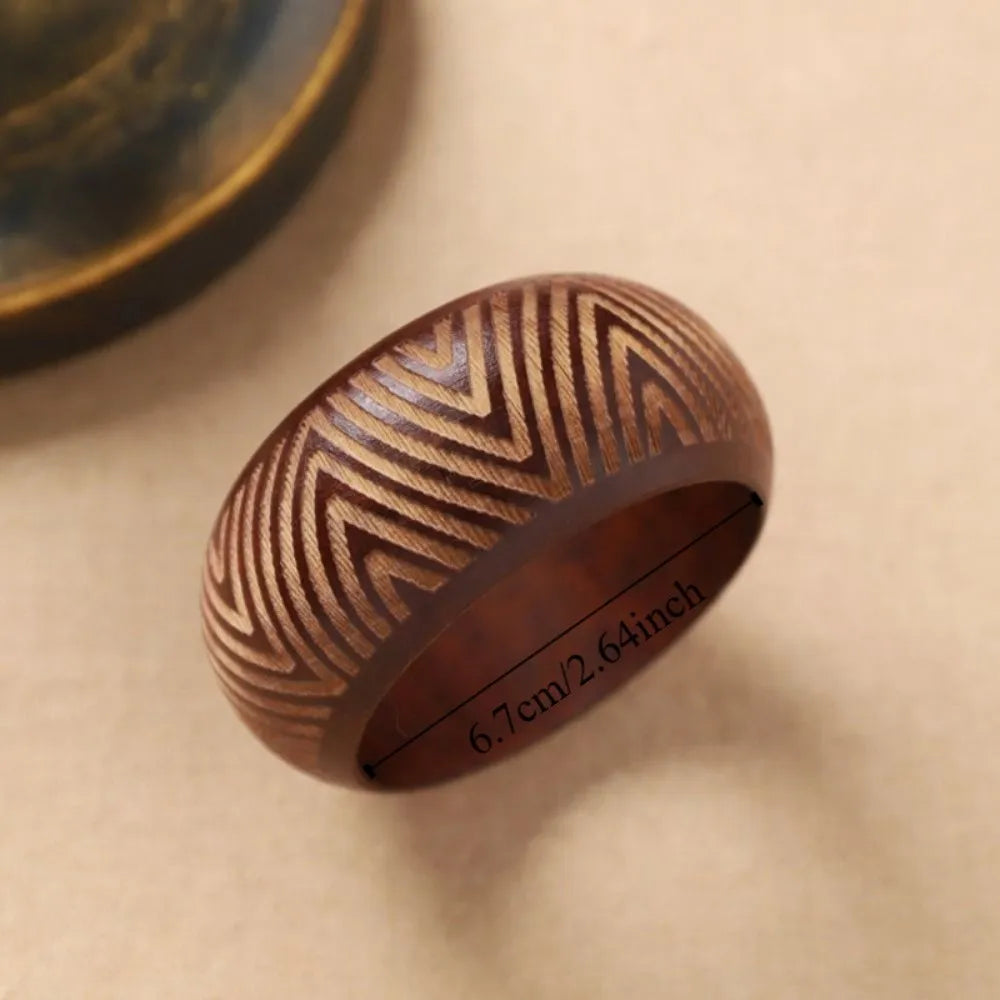Retro Carved Wooden Bangle – Wide Colorful Ethnic Bracelet Wooden Bangle Bracelet PLUSH