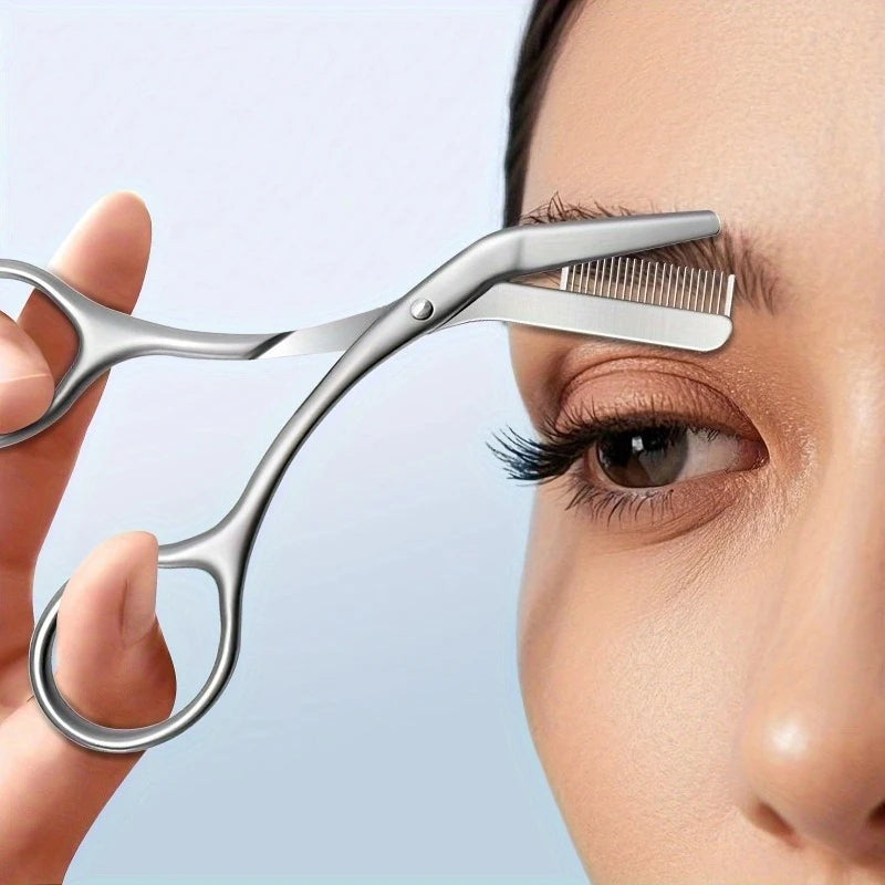Stainless Steel Eyebrow Scissors with Comb | Hypoallergenic Eyebrow Grooming Scissors PLUSH