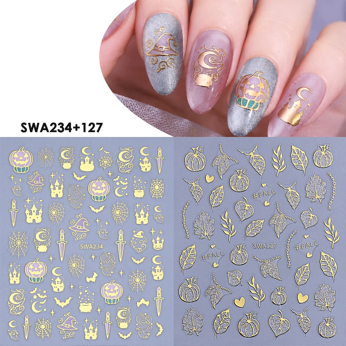 Halloween 3D Bronzing Nail Stickers – Glitter Foil Decals 2pcs Nail Art Stickers PLUSH SWA234 127