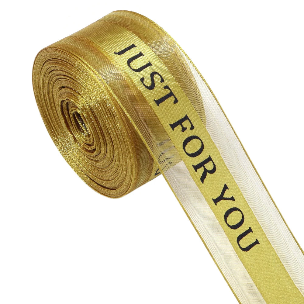 "Just For You" Organza Ribbon 10 Yards – Gift & Wedding Décor Decorative Organza Ribbon PLUSH Gold 2.5cm 10yards