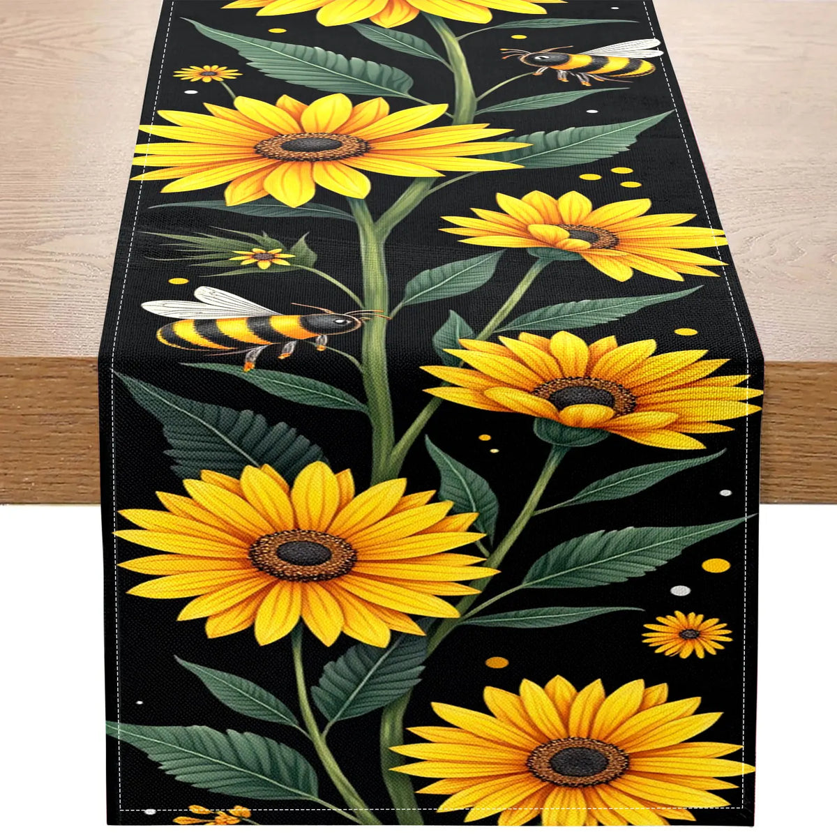Sunflower & Bee Table Runner – Pastoral Home Décor Table Runner PLUSH A 33X90Cm