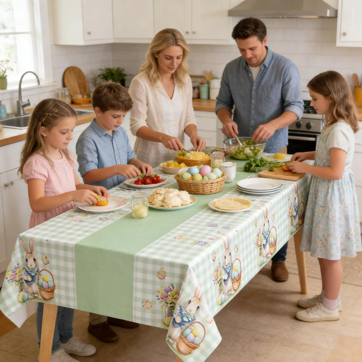 Easter Tablecloth – Bunny, Eggs & Floral Spring Table Cover Holiday Tablecloth PLUSH