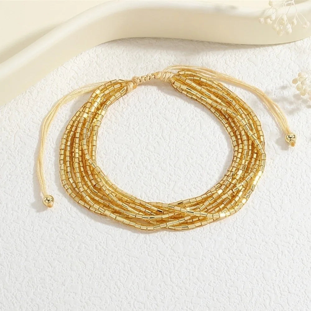 Colorful Boho Stackable Beads Bracelets – Adjustable Multilayer Beaded Bracelet PLUSH Gold
