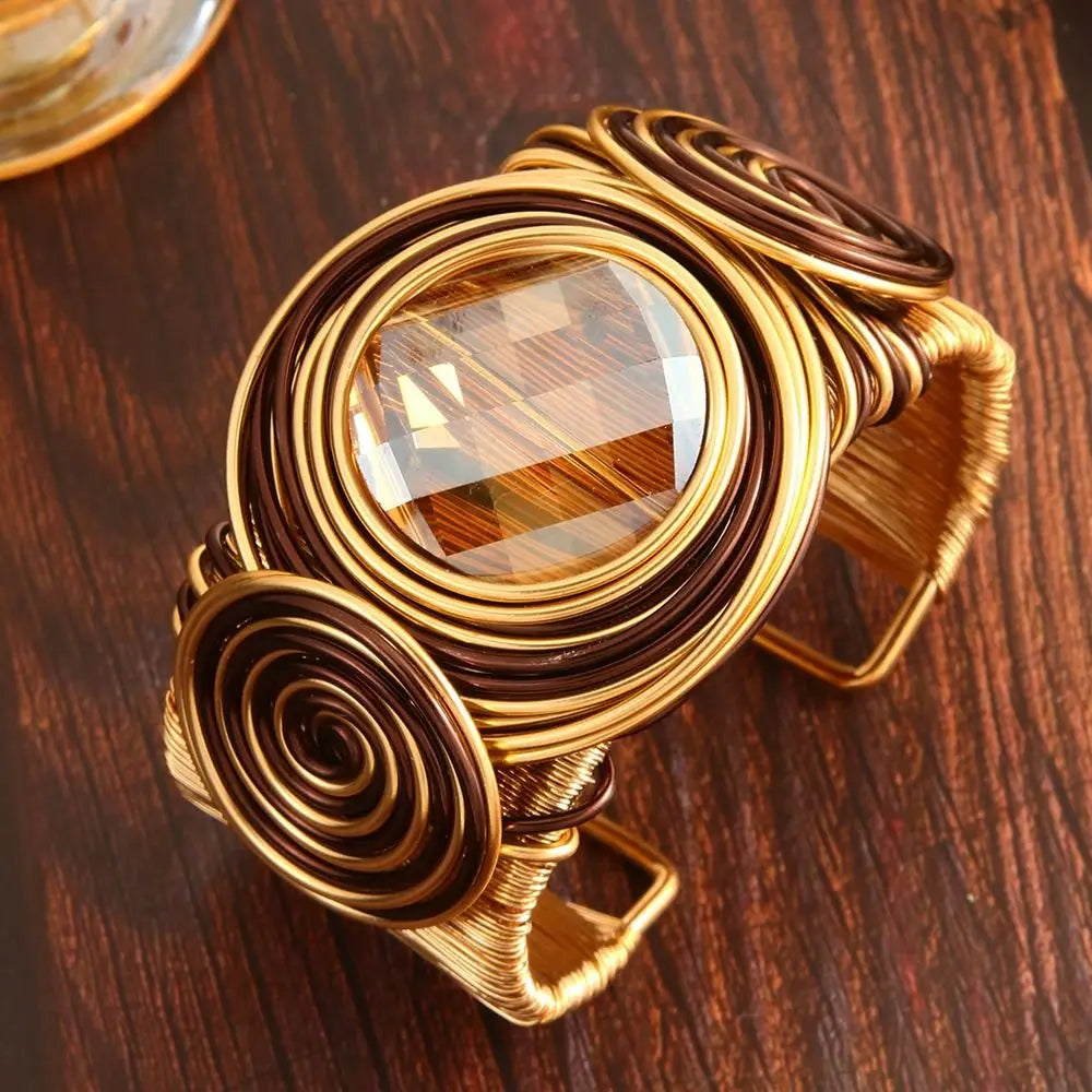 Bohemian Brown Rhinestone Wire Cuff Bracelet – Handmade Women Cuff Bracelet PLUSH