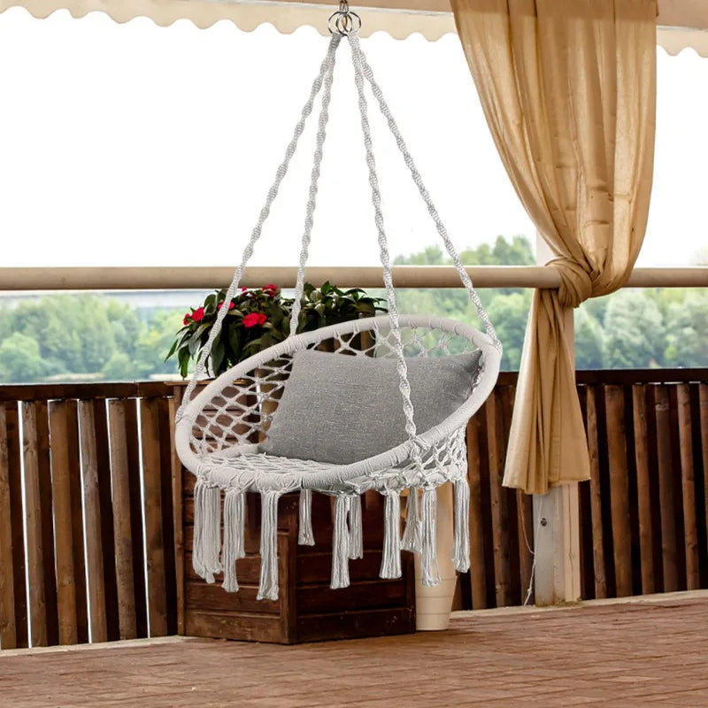 Nordic Macrame Hanging Chair – Boho Egg Swing with Fringe Macrame Swing Chair PLUSH
