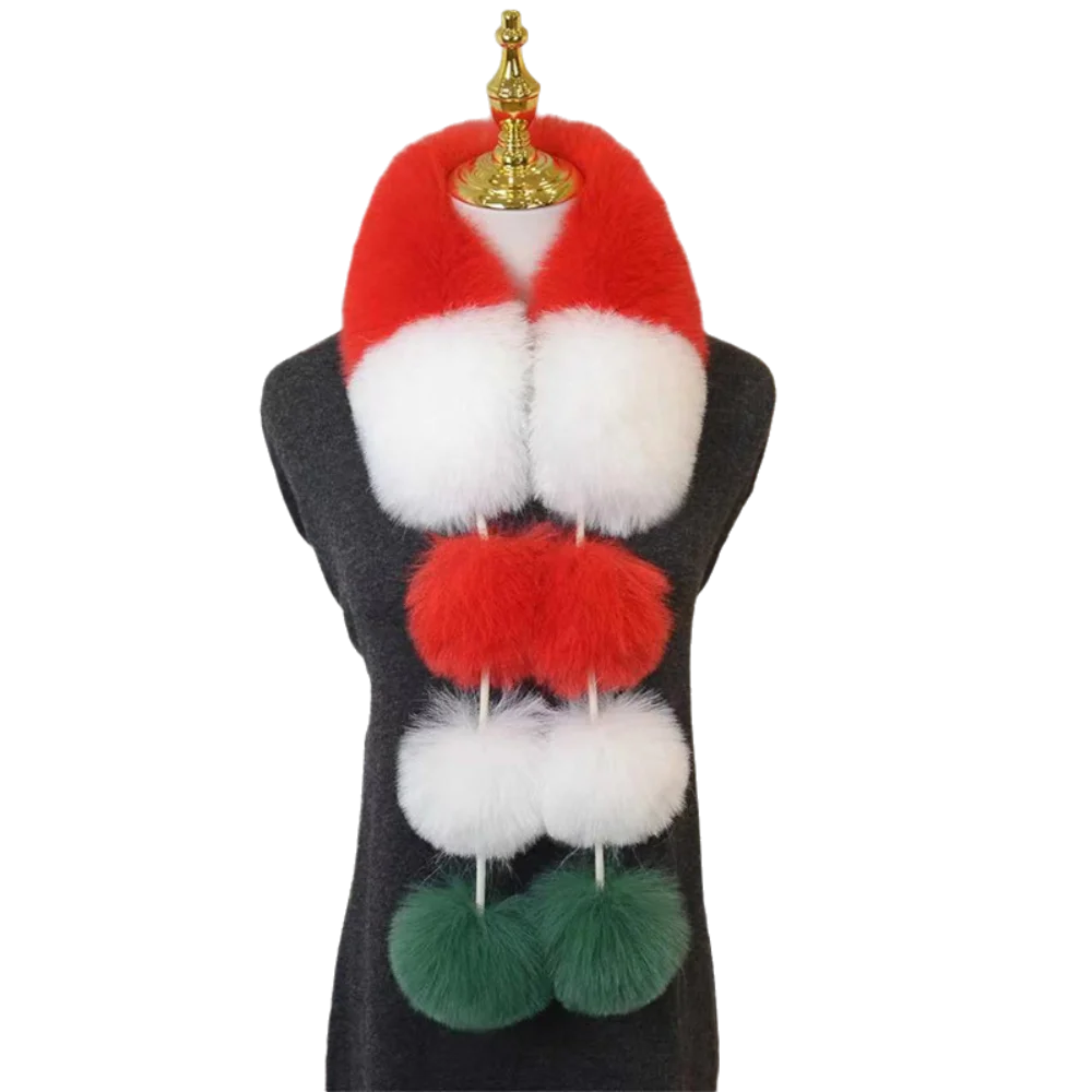 Women's Faux Plush Christmas Scarf with Pom-Pom | Warm & Cozy Faux Plush Scarf PLUSH Style-6