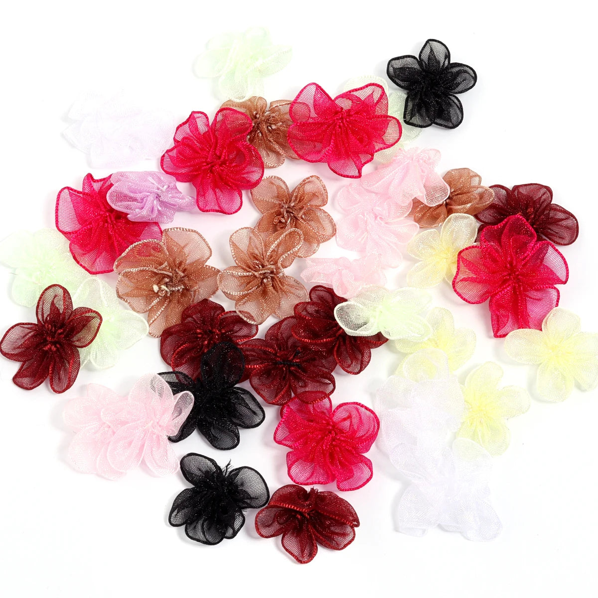 20pcs 3cm Organza Fabric Flower Appliques – DIY Hair & Craft Fabric Flower Appliques PLUSH Random Mixed