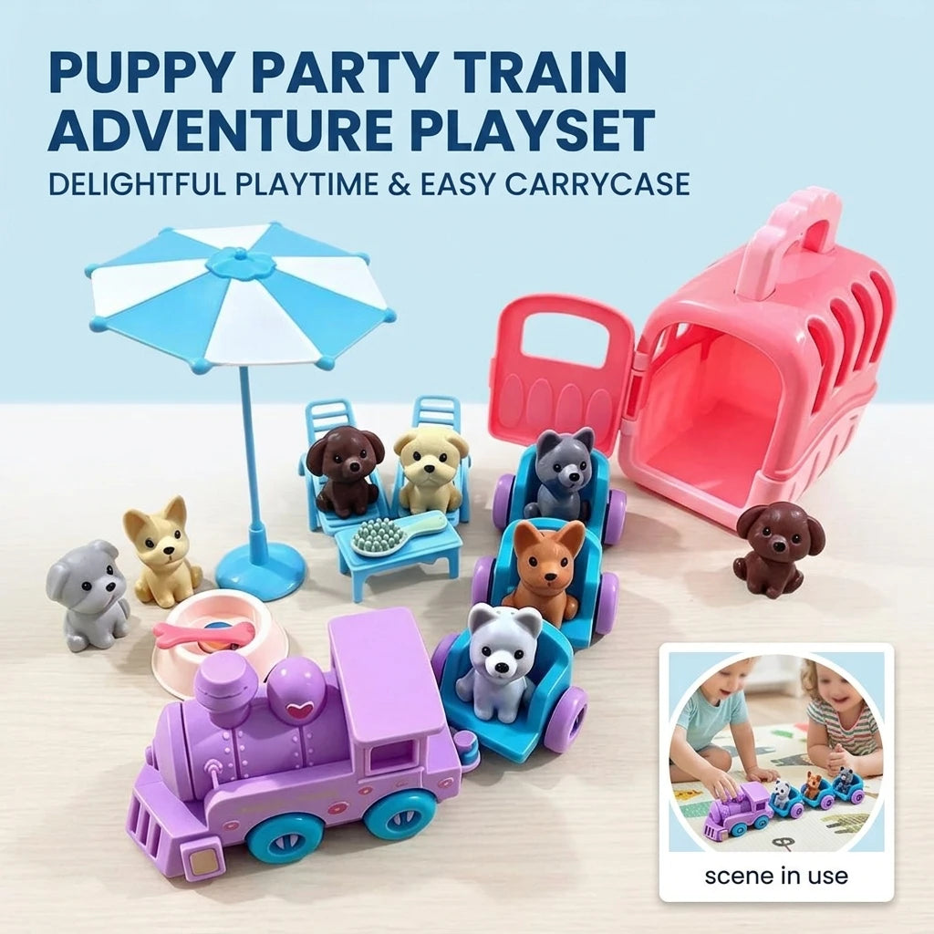 Mini Pretend Play Pet Toy Set with Carrier & Train for Kids Pretend Play Toy Set PLUSH