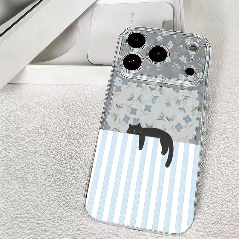 Striped Black Cat iPhone Case – Shockproof Transparent Cover Phone Case PLUSH