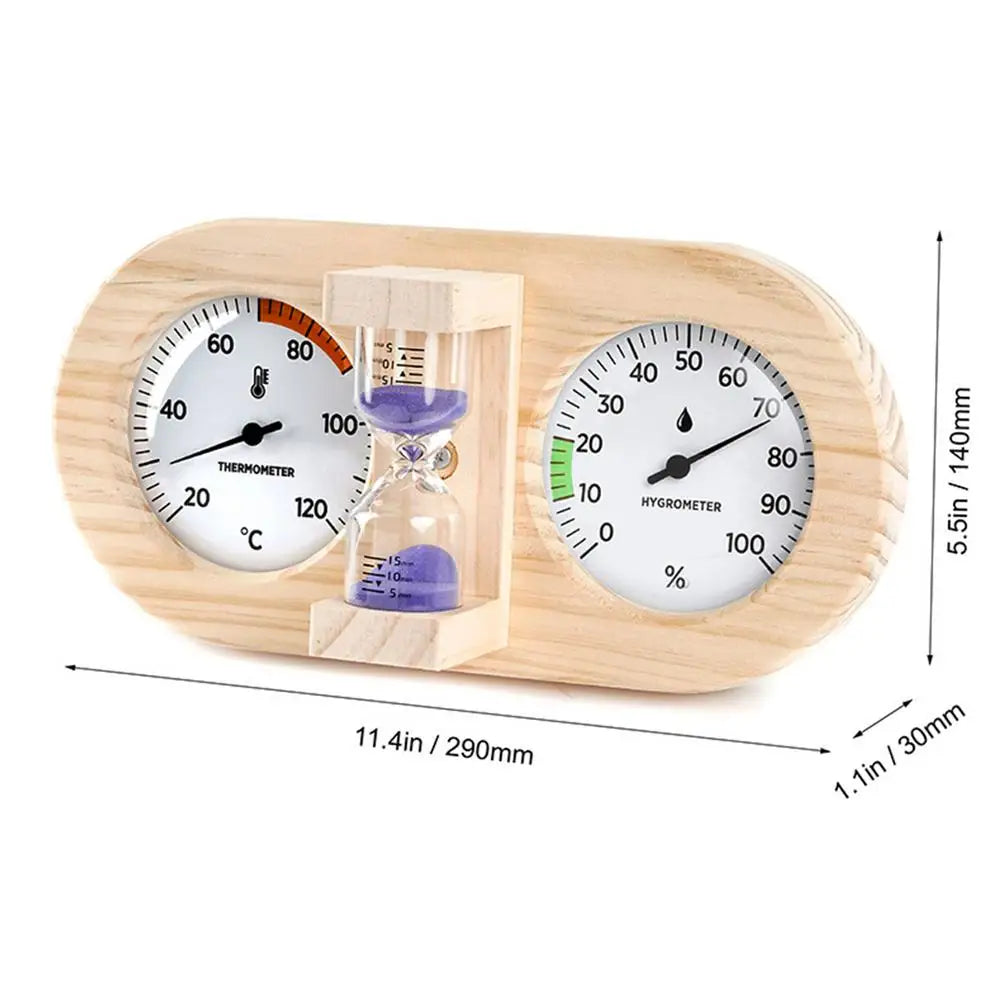 Sauna Thermometer Hygrometer & 15-Min Sand Timer Wall Mount Sauna Thermometer Hygrometer PLUSH 1PC