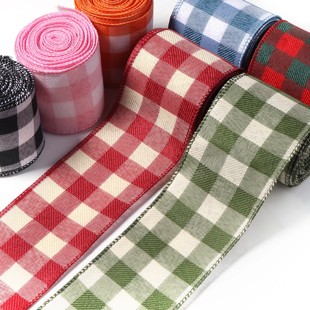 3 Yards Plaid Linen Ribbon for DIY Gift Wrapping & Bows Craft Ribbon PLUSH