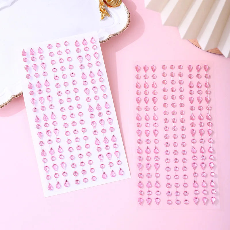Self-Adhesive Rhinestone Gem Nail Stickers – Multicolor Sheet Nail Art Stickers PLUSH pink