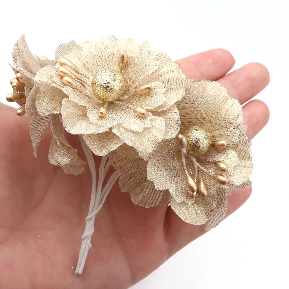 6pcs Fabric Camellia Artificial Flowers – DIY Hair & Decor Artificial Craft Flowers PLUSH