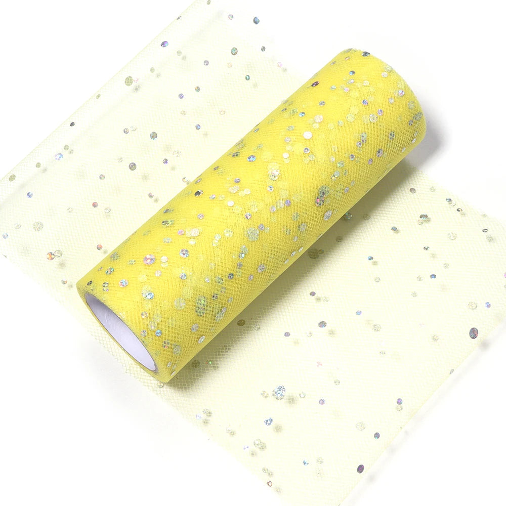 10 Yards Laser Sequin Tulle Glitter Mesh Fabric 15cm DIY Craft Glitter Mesh Fabric PLUSH yellow 15cm
