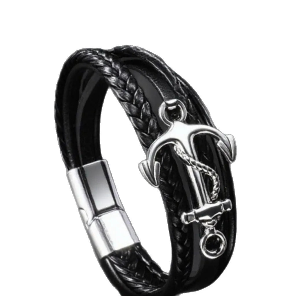 Men's Anchor Charm Multi-Layer Braided Leather Bracelet Charm Leather Bracelet PLUSH