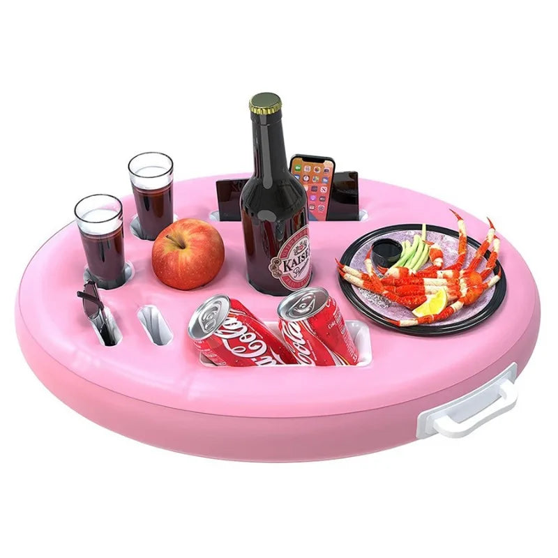 Inflatable Floating Pool Drink Cooler with Cup Trays – PVC Inflatable Pool Float PLUSH