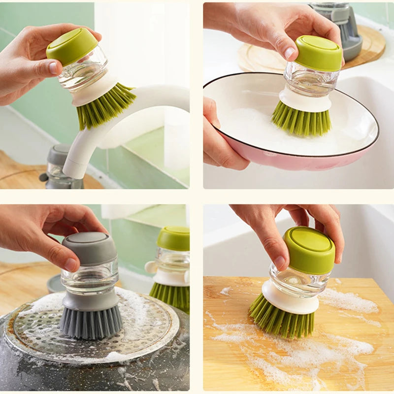 Dish Brush with Soap Dispenser, Holder & Drip Tray Set Kitchen Scrub Brush Set PLUSH