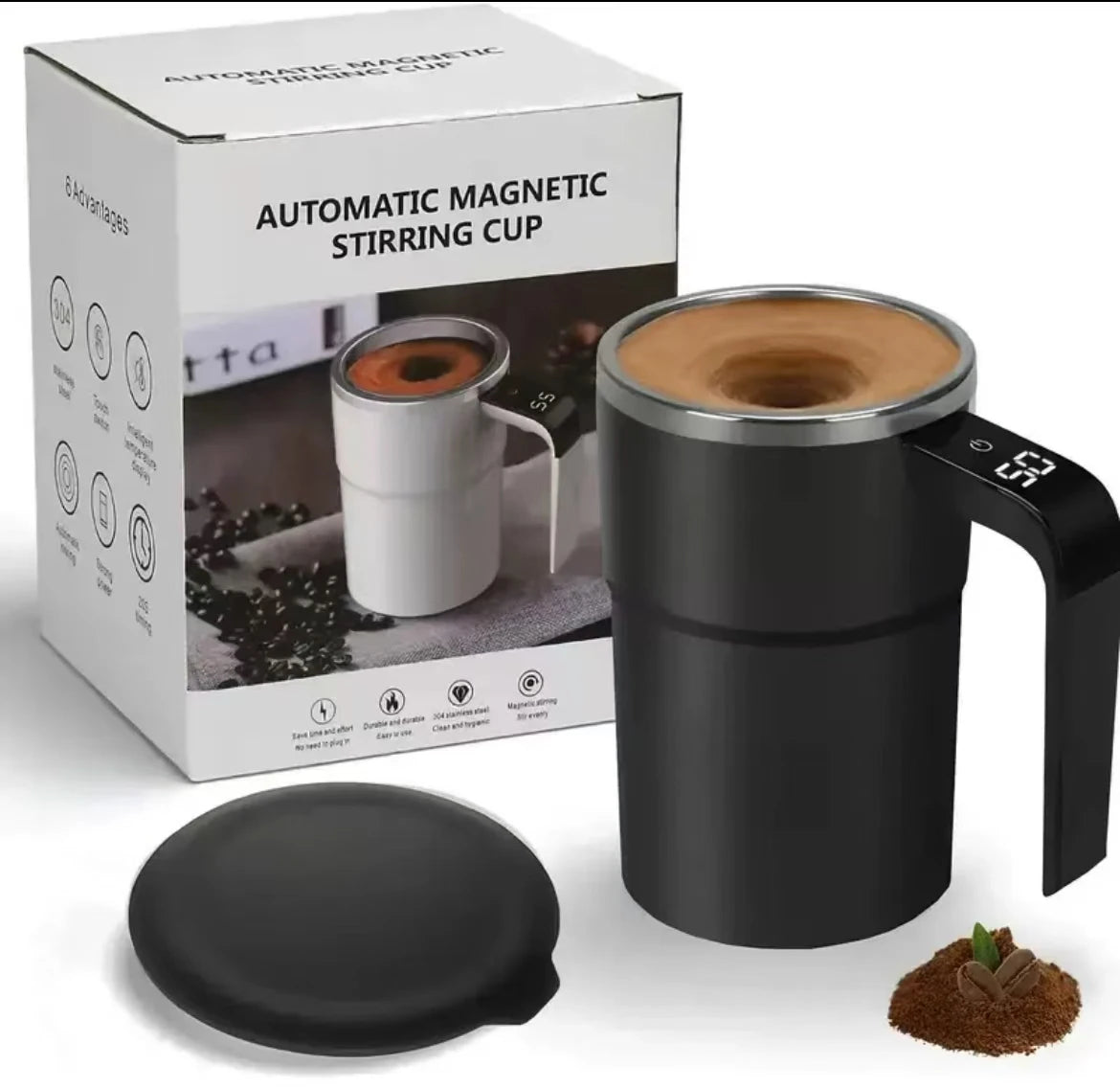 Rechargeable Electric Self-Stirring Coffee Mug – Stainless Steel Electric Stirring Mug PLUSH black 400-600ml