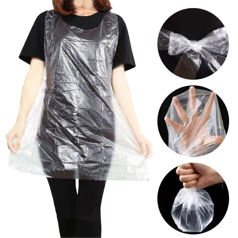Disposable PE Aprons Waterproof 25/50/100 Pack – BBQ & Cooking Disposable Apron PLUSH