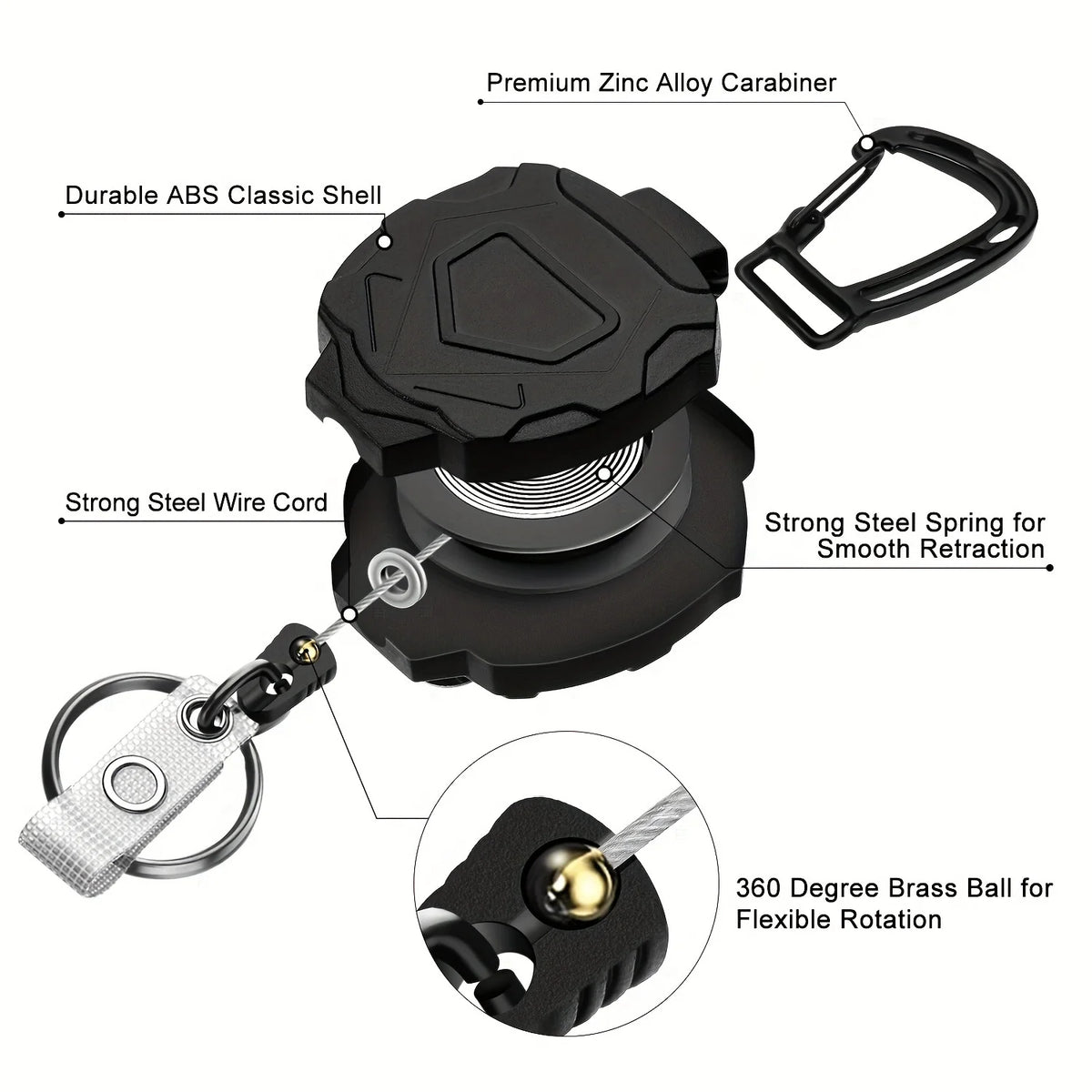 Retractable Carabiner Keychain & Vertical ID Card Badge Holder Retractable Badge Reel PLUSH