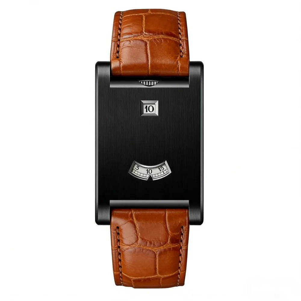 Retro Square Quartz Watch | Steel Band, Water Resistant, Unisex Square Quartz Watch PLUSH Black-brown belt