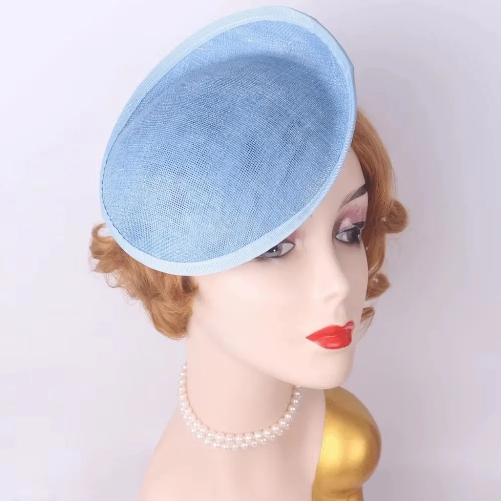 Wide Brim Linen Fascinator Hat Base – Vintage Mesh Headpiece Fascinator Hat Base PLUSH Light Blue