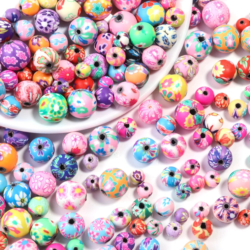 50pcs Polymer Clay Flower Round Spacer Beads – DIY Jewelry Clay Spacer Beads PLUSH