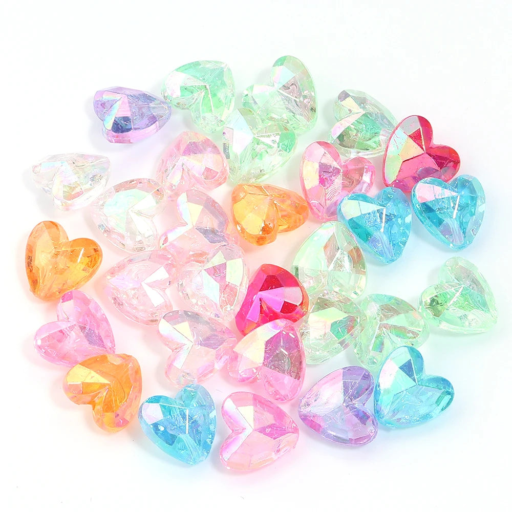 100pcs AB Color Faceted Heart Acrylic Beads – DIY Jewelry Making Acrylic Craft Beads PLUSH Transparent mix color