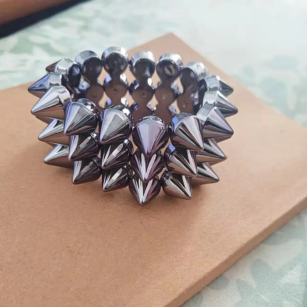 Three-Row Punk Rivet Cone Bracelet – Y2K Goth Bangle Punk Bangle Bracelet PLUSH Grey