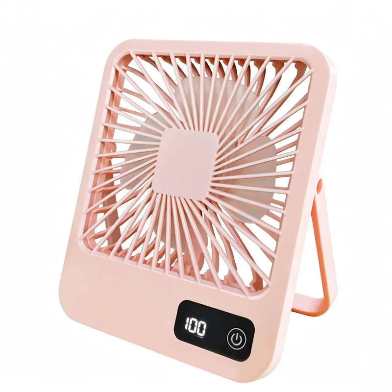 Portable Rechargeable USB Desktop Fan – 180° Tilt & Power Display Portable Desktop Fan PLUSH Pink