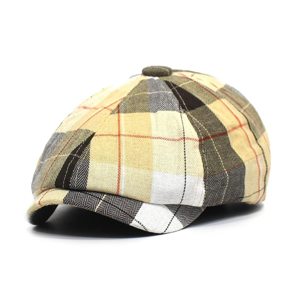 Women's Plaid Newsboy Beret Cap – Lightweight Octagonal Hat Newsboy Beret Cap PLUSH Style D